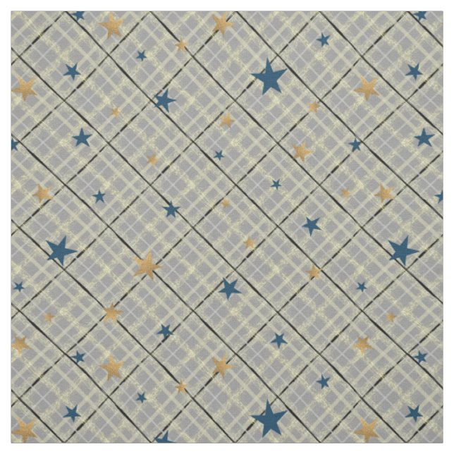 Tecido Estrelas Douradas e azuis sobre fundo cinza (Modelo)