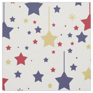 Tecido Estrelas Douradas Vermelhas de Prata Azul