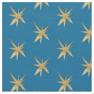 Tecido Estrelas Dourados no azul médio