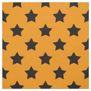 Tecido Estrelas Negras Laranja Padrão Têxtil Decorativo