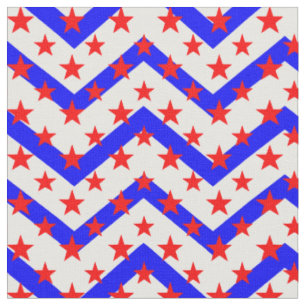 Tecido Estrelas Vermelhas no Zigzag Branco Azul