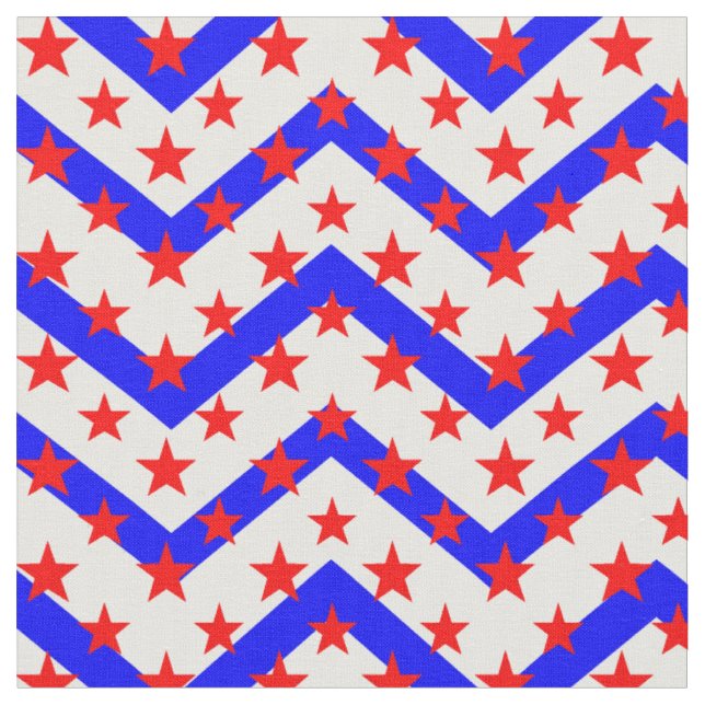 Tecido Estrelas Vermelhas no Zigzag Branco Azul (Detalhe)