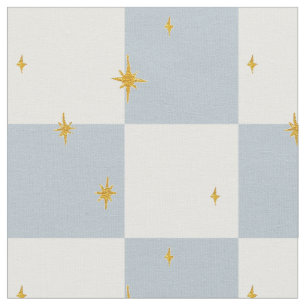 Tecido Estrelas xadrez Verificar mágico azul sálvia