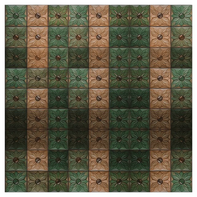 Tecido eterno Verde Terrestre e Azulejo Floral Cas (Modelo)