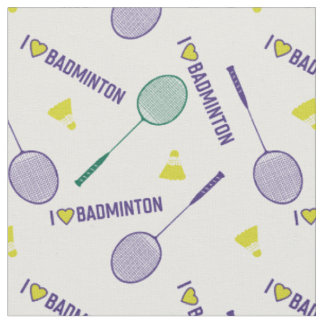Tecido Eu adoro badminton com raquetes verdes em branco