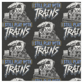 Tecido Eu ainda toco com trem a vapor em preto