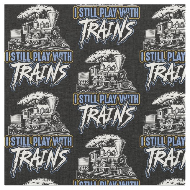 Tecido Eu ainda toco com trem a vapor em preto (Detalhe)