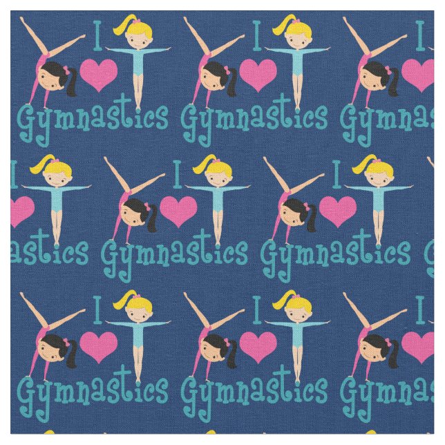 Tecido Eu Amo ginástica Fofa Azul (Detalhe)