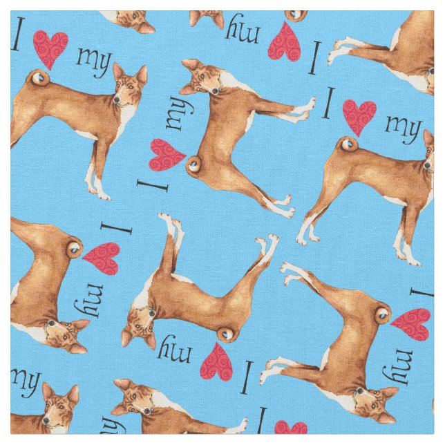 Tecido Eu amo meu Basenji (Detalhe)