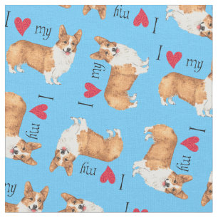 Tecido Eu amo meu Corgi de Galês do Pembroke