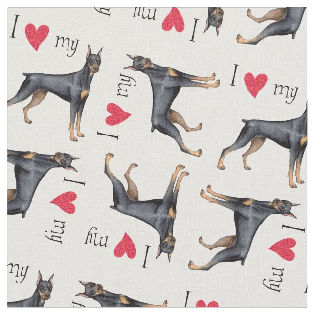 Tecido Eu amo meu Doberman Pinscher (Detalhe)