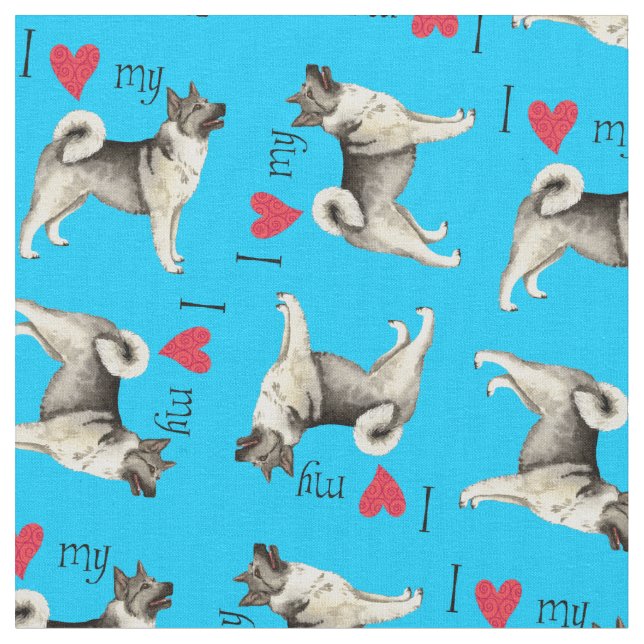 Tecido Eu amo meu Elkhound norueguês (Detalhe)