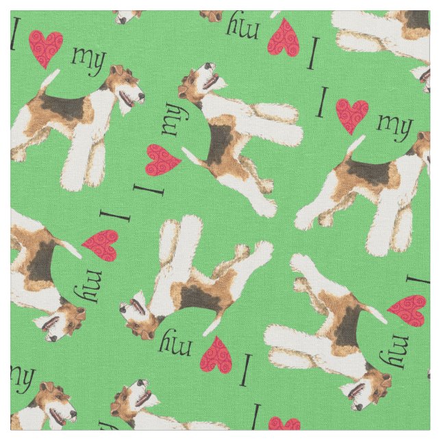 Tecido Eu amo meu Fox Terrier do fio (Detalhe)