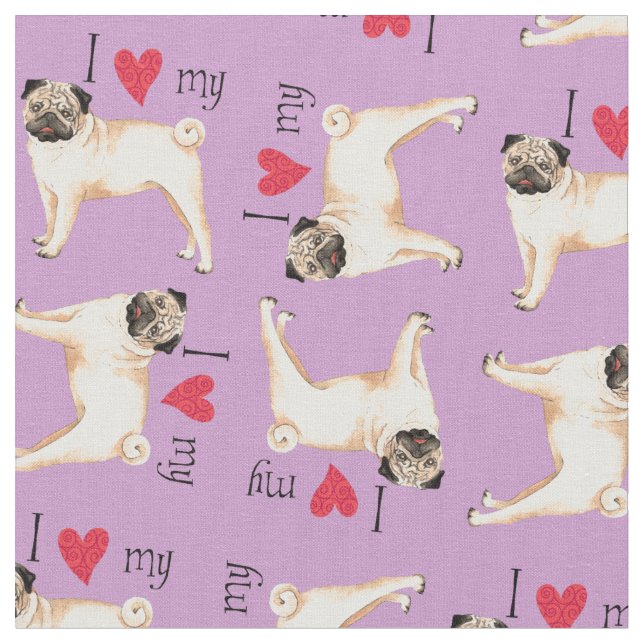 Tecido Eu amo meu Pug (Detalhe)