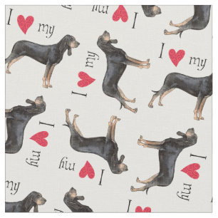 Tecido Eu amo meus preto e Coonhound de Tan