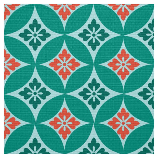Tecido Expedição com Motif Flor, Turquesa e Coral (Modelo)