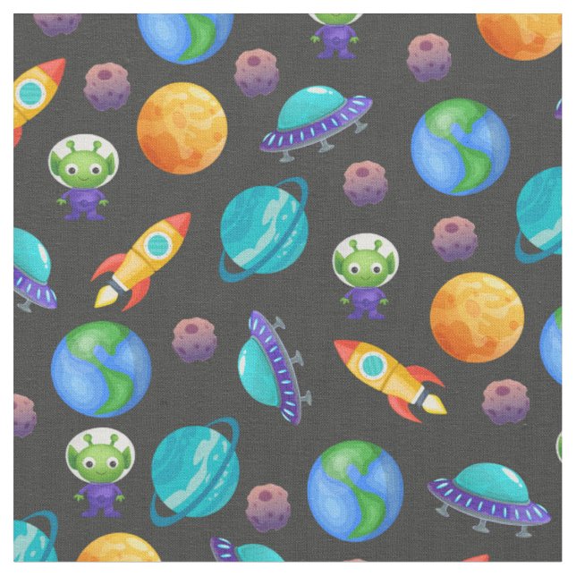 Tecido Exploradores de Espaço em Grain Preto (Detalhe)
