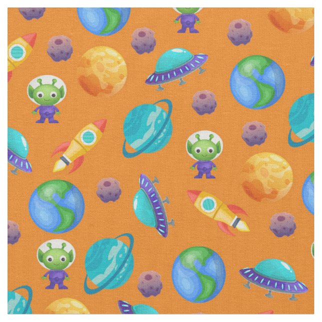 Tecido Exploradores de Espaço em Laranja (Detalhe)