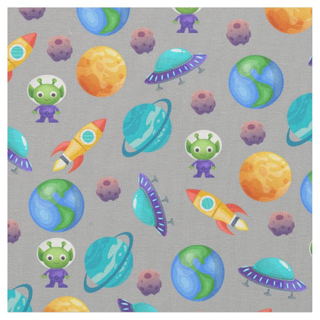 Tecido Exploradores de Espaço na Cinza (Detalhe)