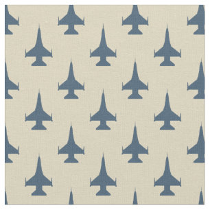 Tecido F-16 Viper Fighter Jet Pattern Dusty Blue em Creme
