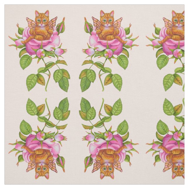 Tecido Fada Kitten Descendendo em Rosa (Modelo)