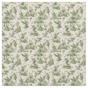Tecido Fadas da Floresta Verde Padrão Toile de Jouy