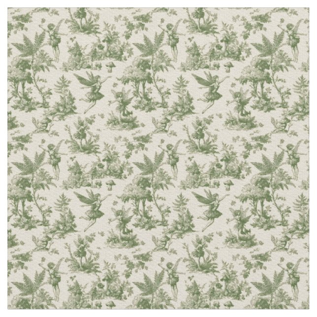 Tecido Fadas da Floresta Verde Padrão Toile de Jouy (Detalhe)