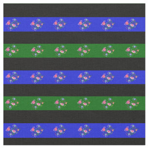 Tecido Faixa de flores azul-real, verde-ilha, azul-real