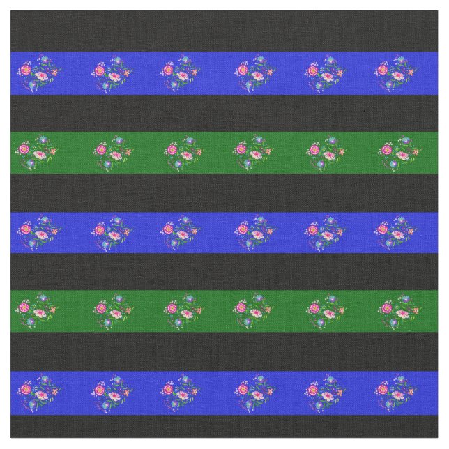 Tecido Faixa de flores azul-real, verde-ilha, azul-real (Detalhe)