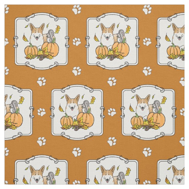 Tecido Fall Pembroke Welsh Corgi (vermelho 1) Pumpkins Cu (Modelo)