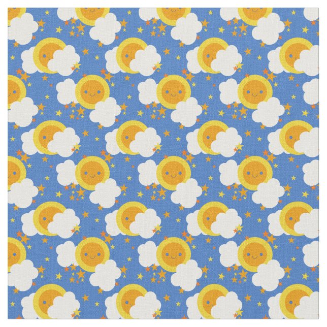 Tecido Falln Kawaii Moon, Estrelas, Sol (Detalhe)