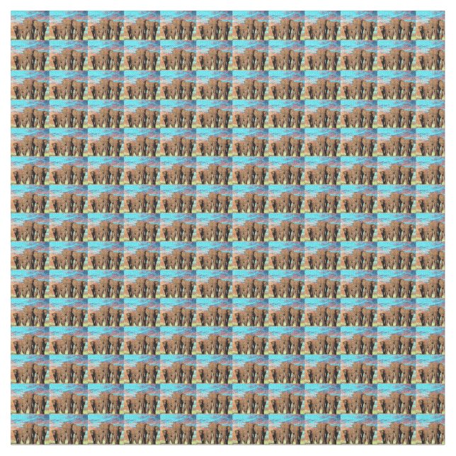 Tecido Família De Elefantes Em Padrões Do Sol, (Detalhe)