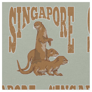 Tecido Família de lontras do Mar de Cute de Singapura