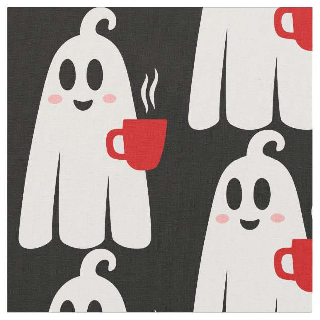 Tecido fantasma do bebendo de café da halloween engraçado (Detalhe)