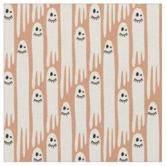 Tecido Fantasmas Amigáveis em Creme e laranja – Halloween