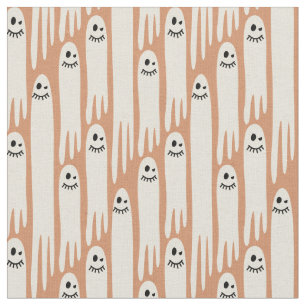 Tecido Fantasmas Amigáveis em Creme e Laranja – Halloween