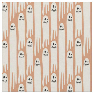 Tecido Fantasmas Amigáveis em Creme e Laranja – Halloween