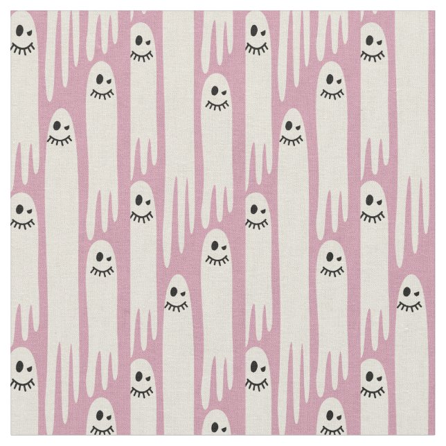 Tecido Fantasmas Amigáveis em Creme e Rosa – Padrão de Ha (Detalhe)