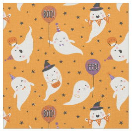 Tecido Fantasmas bonitos do Halloween com balões em laran