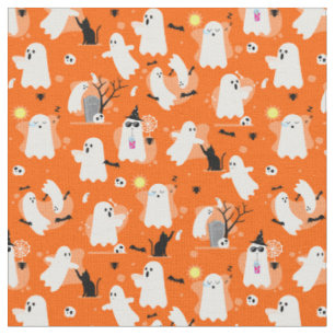 Tecido fantasmas de halloween fofos gato preto laranja