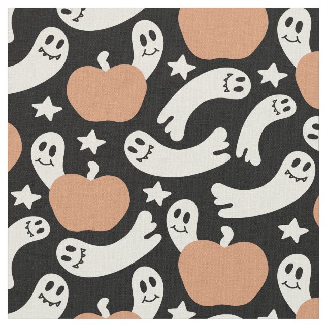 Tecido Fantasmas Divertidos e Abóboras em Preto – Hallowe (Detalhe)
