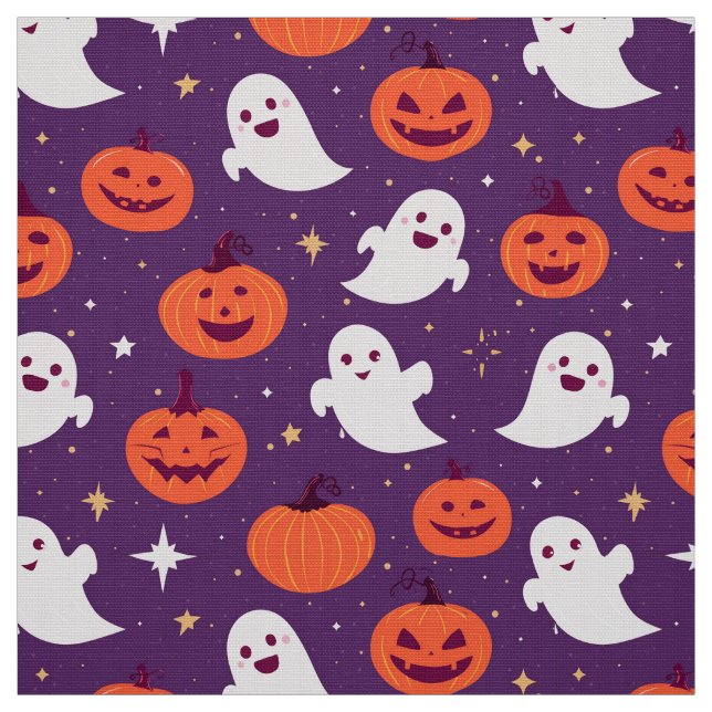 Tecido Fantasmas e abóboras em roxo (Modelo)