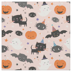 Tecido Fantasmas, Morcegos, Gatos e Abóboras do Halloween