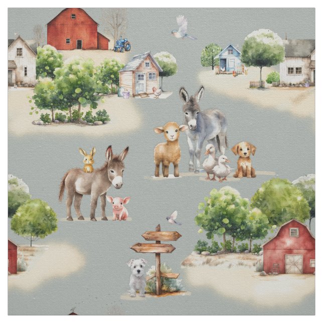 Tecido Farm Land Blue Seamless Pattern (Modelo)