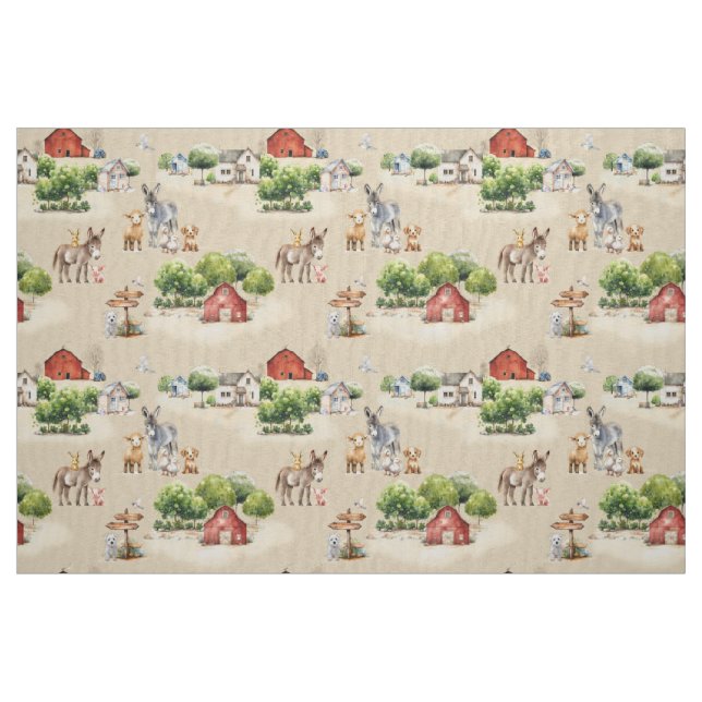 Tecido Farm Land Tan Scenic Pattern (Fat Quarter)