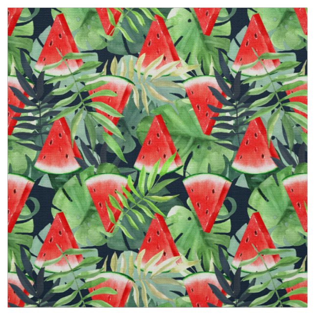 Tecido Fatias de melancia com folhas tropicais (Modelo)