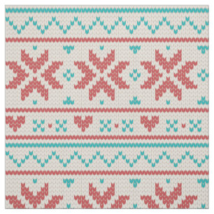 Tecido Faux Knit Aqua e Red Patterno do Sweater Nórdico d