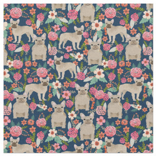 Tecido Fawn French Bulldogs Vintage Marinho Floral