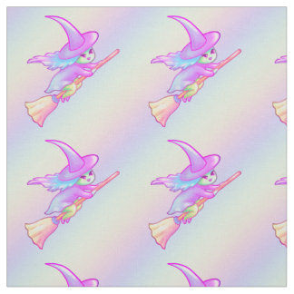 Tecido Feiticeira Feliz Voando Sobre Desenho De Broomstic