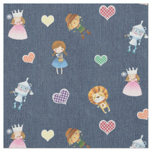 Tecido Feiticeiro de Corações Oz e Gingham em Blue Deni